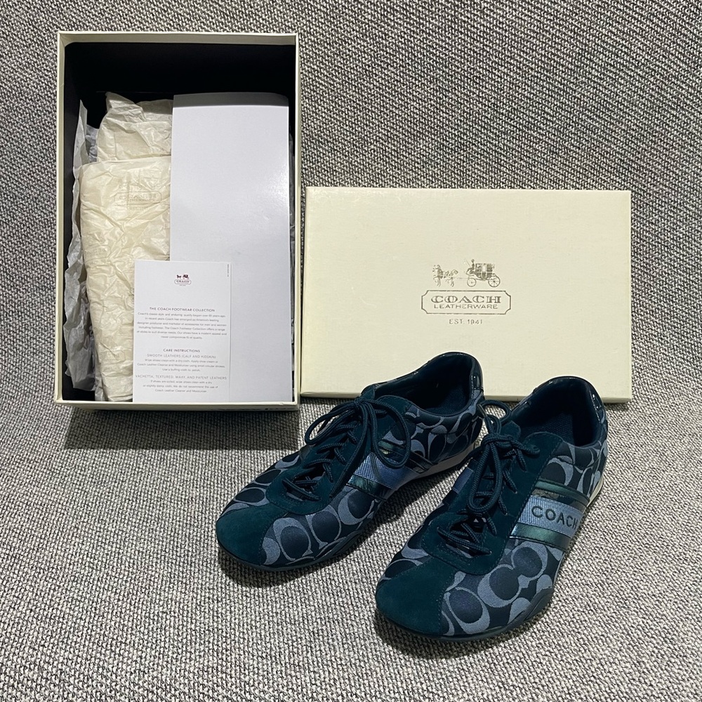 Coach Women's Teal & Navy Signature Lace-Up Sneakers